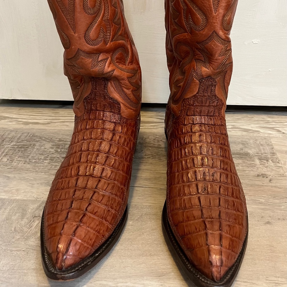 J Chisholm caiman (alligator) cognac colored boots Size 9
